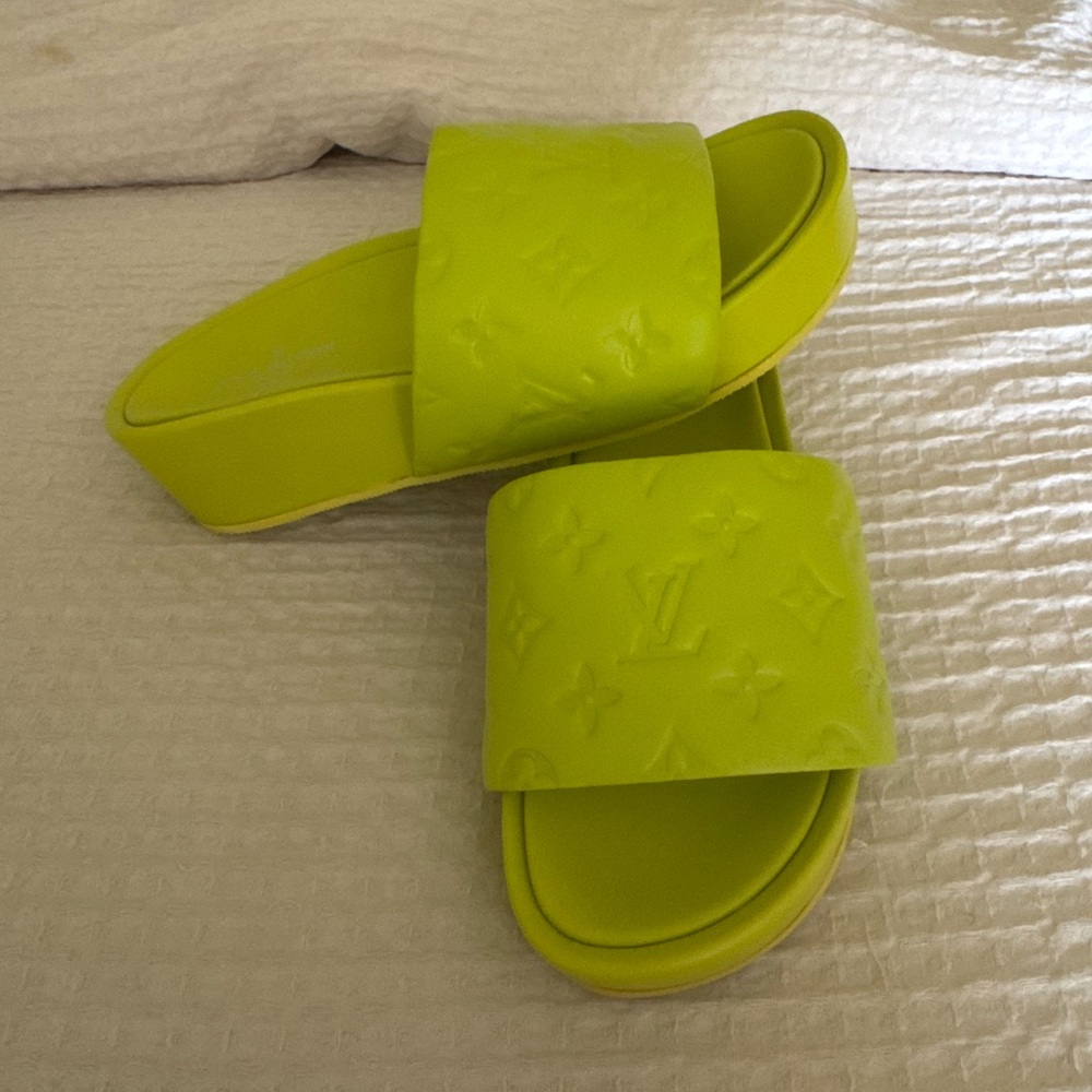 Louis Vuitton Neon Lime Monogram Slide Sandals - Picture 2 of 3